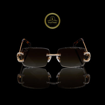 Round moissanite rimless sunglasses with gold tone frame by Ivevar