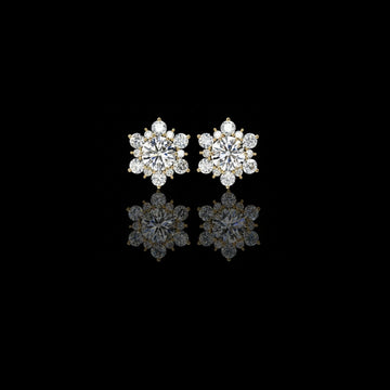 Round cut moissanite stud earring in a handcrafted setting