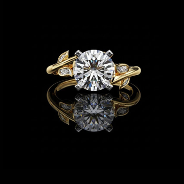 Leaf motif round cut lab diamond engagement ring
