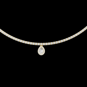 Pear lab grown diamond drop tennis necklace with halo pendant