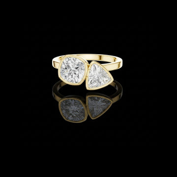 Cushion and trillion moissanite bezel set toi et moi ring