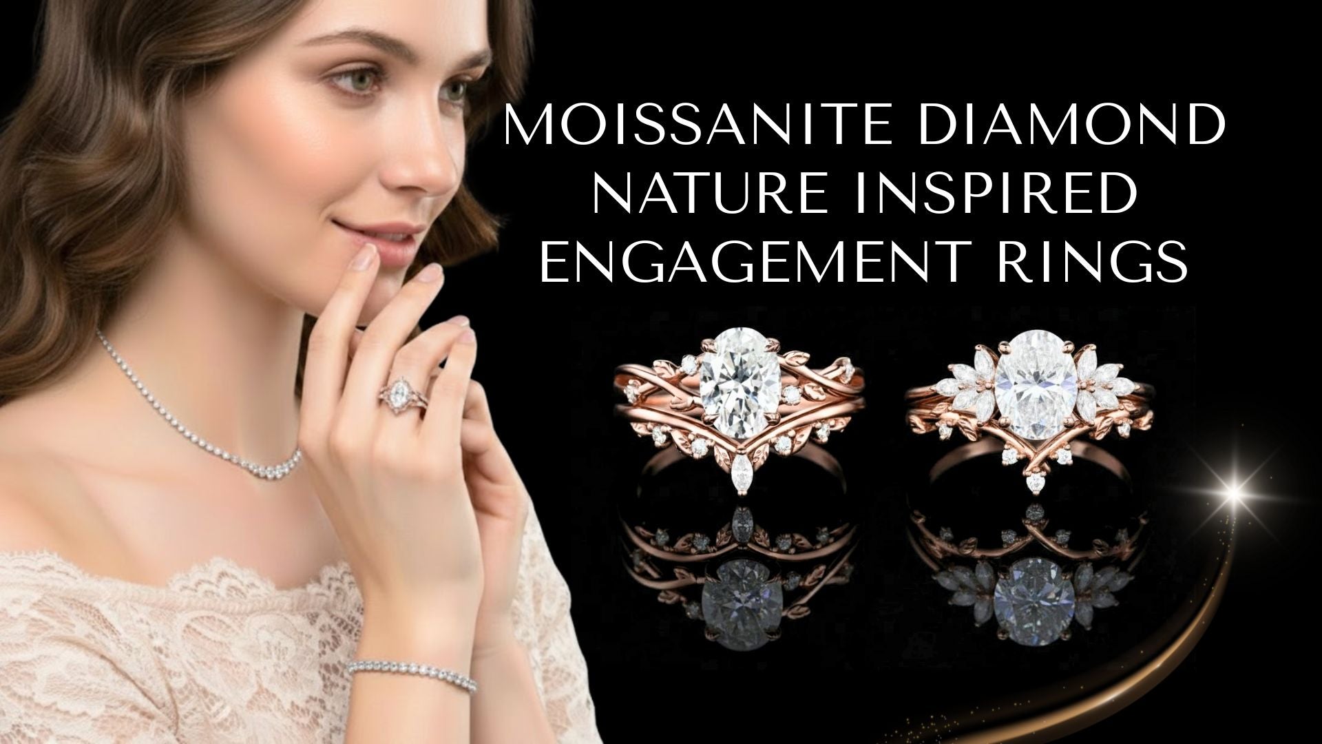 Moissanite Diamond Nature Inspired Engagement Rings