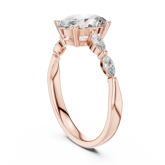 Oval Cut Lab Diamond Engagement Ring With Marquise Leaf Side Stones - View 2