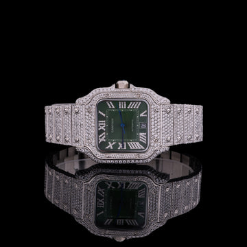 Iced-Out Santos a Rich Green Dial and Fully Diamond-Set Case Timeless Watch.