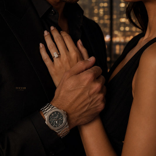 Ivevar Luxury Timeless Duo Emerald Elegance Watch & Moissanite Diamond Ring Set
