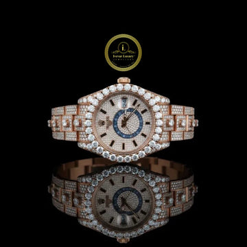 Full Iced Out Two-Tone Moissanite Diamond Watch with Big Date & 24-Hour Dial