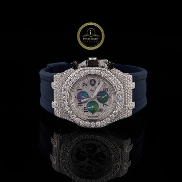 Ivevar Ice Ocean Half Iced Lab Grown Diamond Watch with Blue Rubber Strap