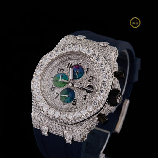 Ivevar's Ice & Ocean - Half Iced Diamond Watch with Vibrant Blue Rub