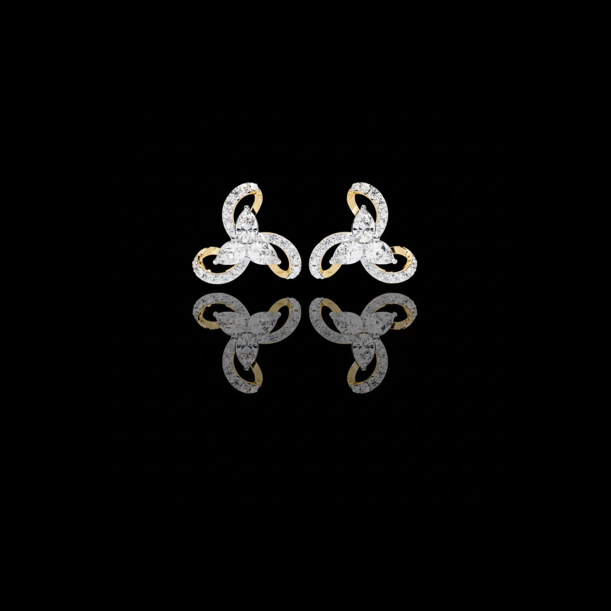 Exquisite Trio Lab Diamond Stud Earrings with Pear and Round Cut Accents