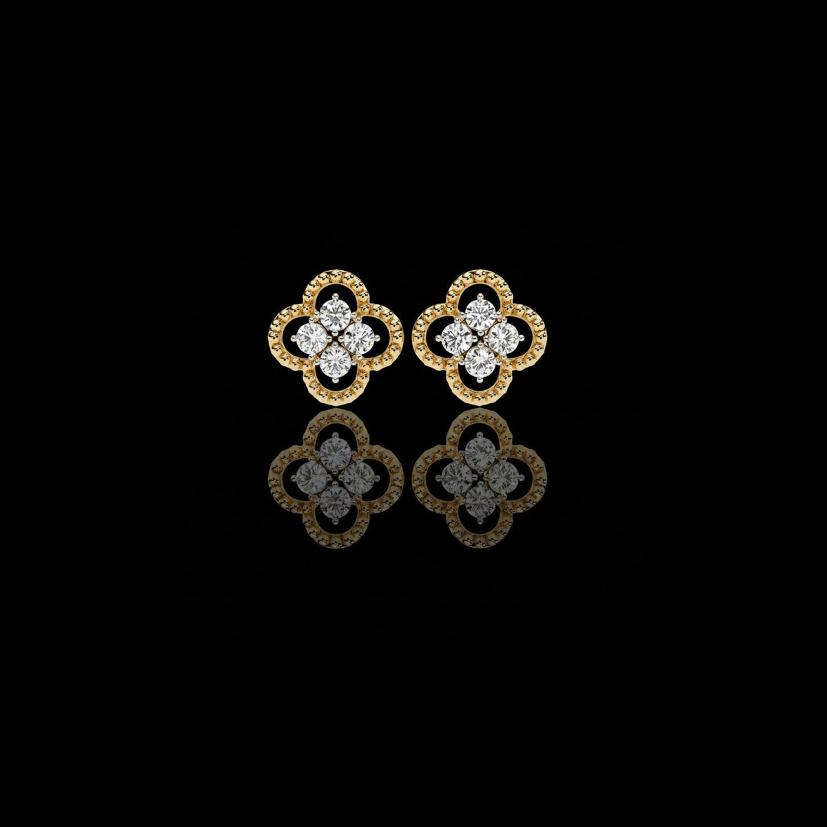 Luxury Floral Motif Stud Earrings with Sparkling Lab Diamond Inspired Cluster Centerpiece