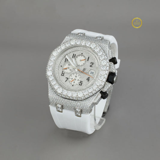 White Rubbur band With half Ice Out in Moissonite Diamond by Ivevar.