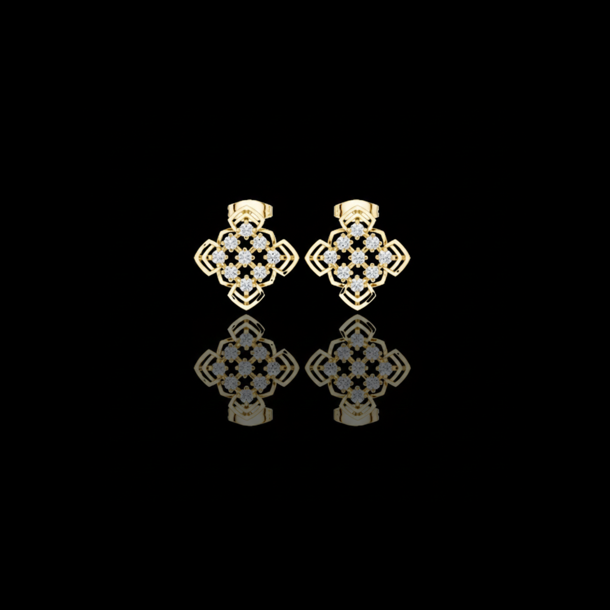 Honeycomb Lattice Round Brilliant Cut Diamond Stud Earrings Geometric Openwork