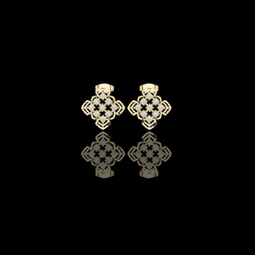 Honeycomb Lattice Round Brilliant Cut Diamond Stud Earrings Geometric Openwork