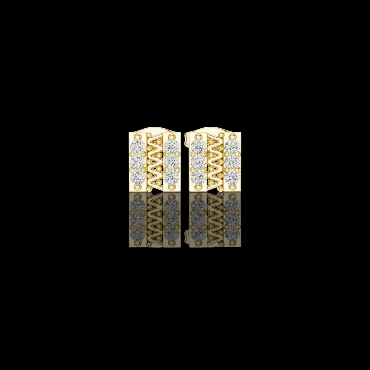 Sculpted Openwork Core Channel Style Grid Setting Round Moissanite Diamond Earrings
