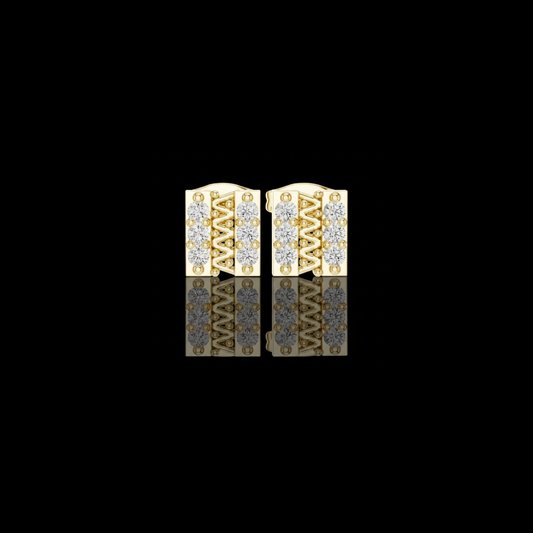 Sculpted Openwork Core Channel Style Grid Setting Round Moissanite Diamond Earrings