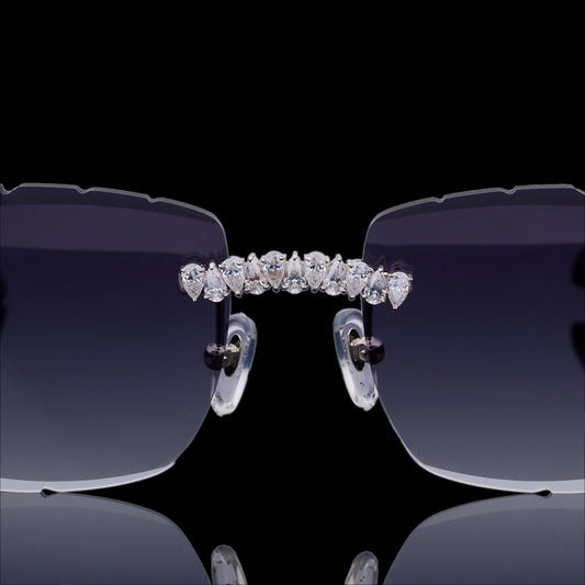 Custom Diamond Sunglasses Luxury Rimless Designer Eye wear with Hand Set Stones By Ivevar