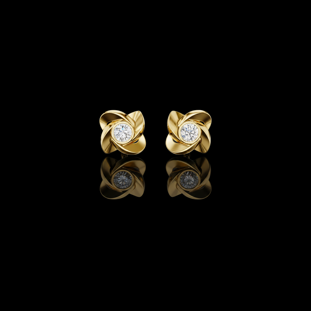 Interwoven Floral Design Round Moissanite Diamond Stud Earrings