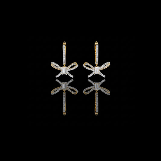 Exquisite Lab Diamond Bow Earrings with Emerald Cut Centerpiece & Pavé Ribbon Detailing