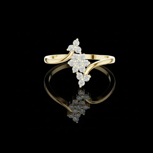Floral Moissanite Diamond Cluster Bypass Engagement Ring
