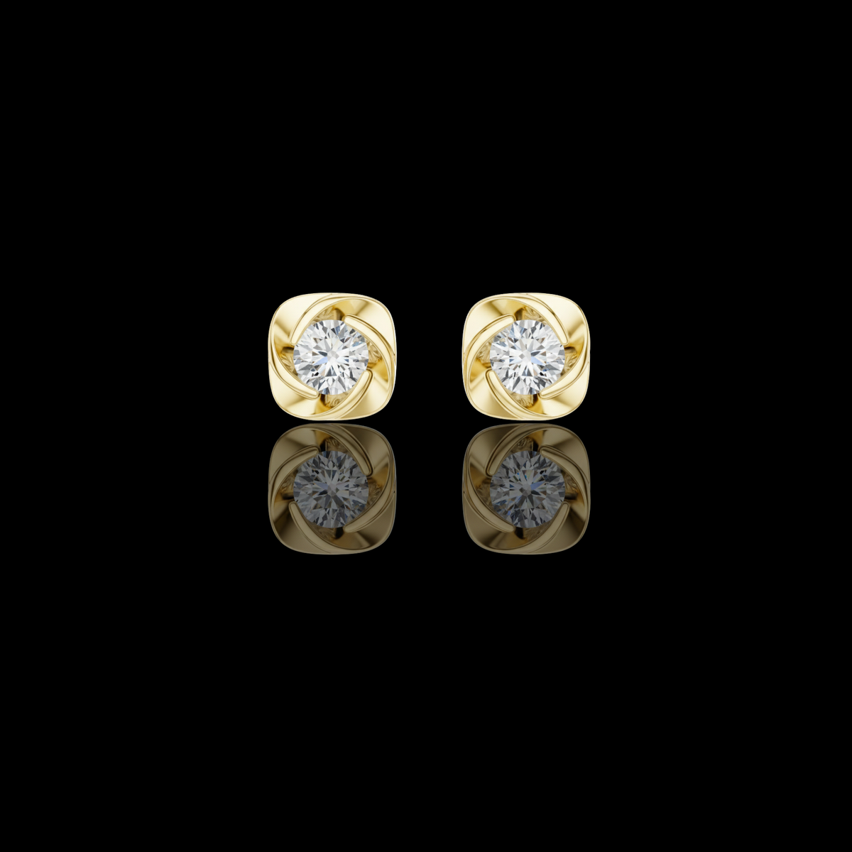 Round Brilliant Lab Diamond Solitaire Stud Earrings Swirl Cushion Vortex Frame