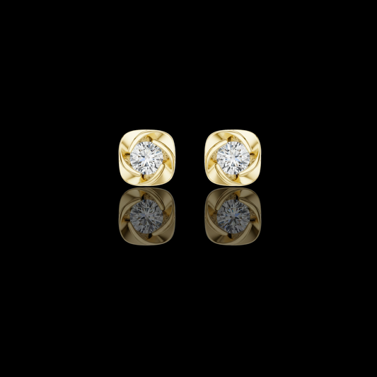 Round Brilliant Lab Diamond Solitaire Stud Earrings Swirl Cushion Vortex Frame