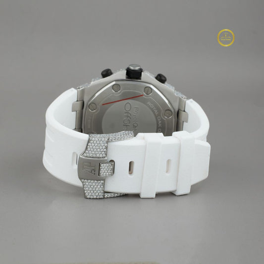 White Rubbur band With half Ice Out in Moissonite Diamond by Ivevar.