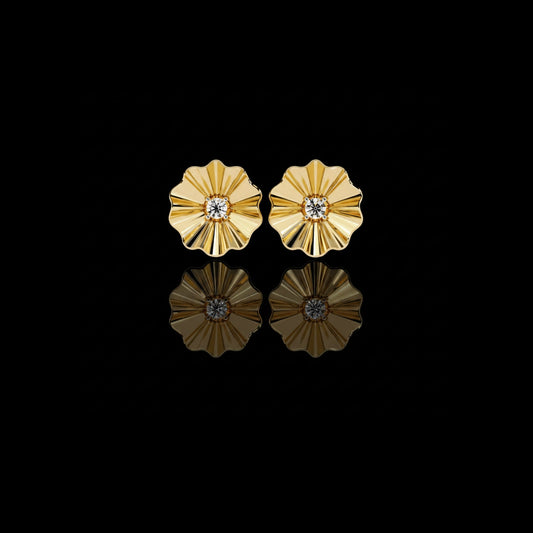Sunburst Moissanite Diamond Round Center Flower Stud Earrings with Fluted Design