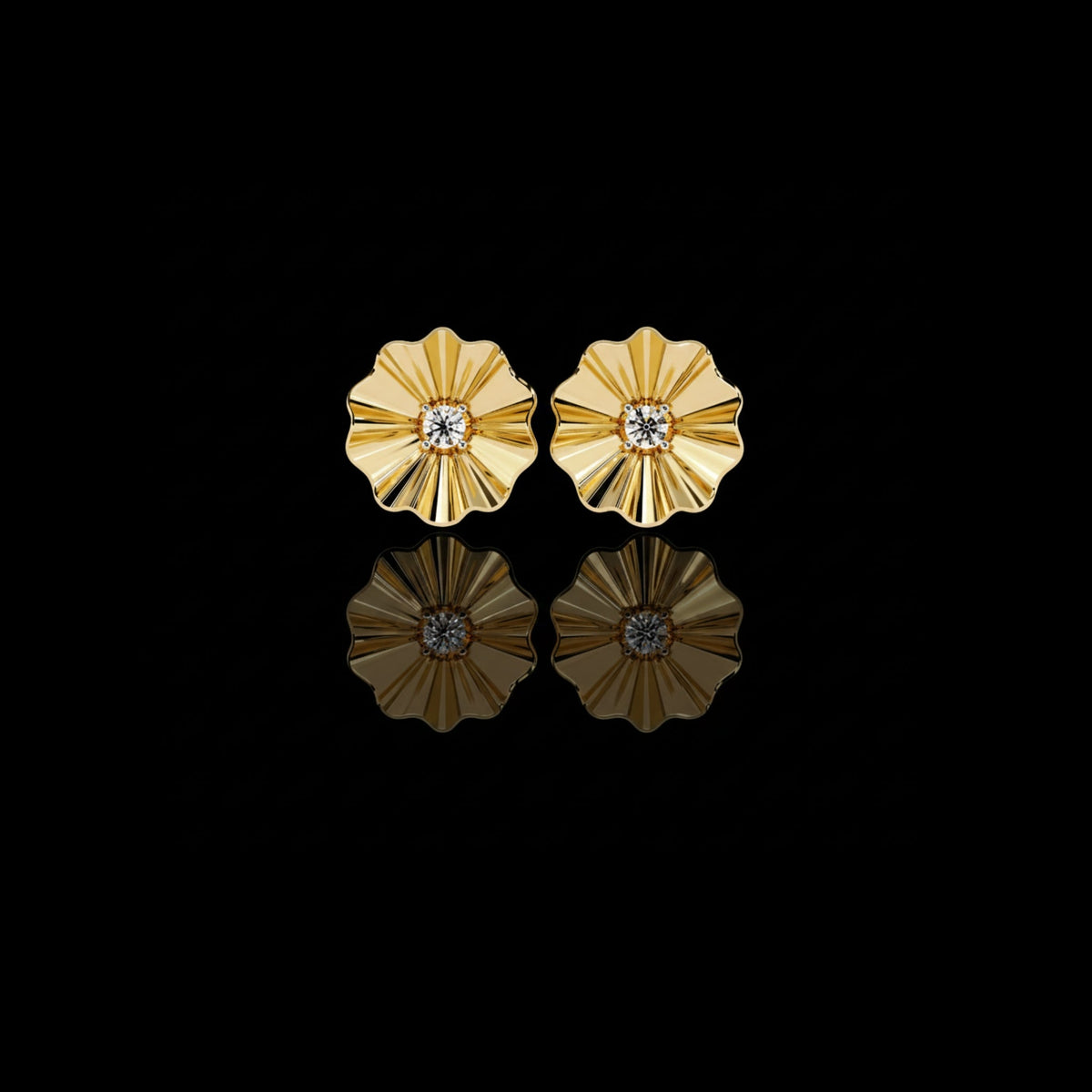 Sunburst Lab Diamond Round Center Flower Stud Earrings with Fluted Design
