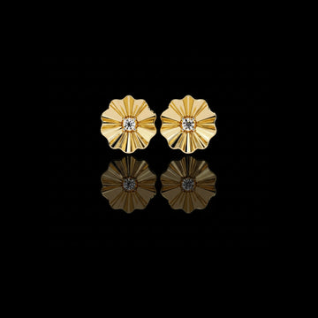 Sunburst Lab Diamond Round Center Flower Stud Earrings with Fluted Design