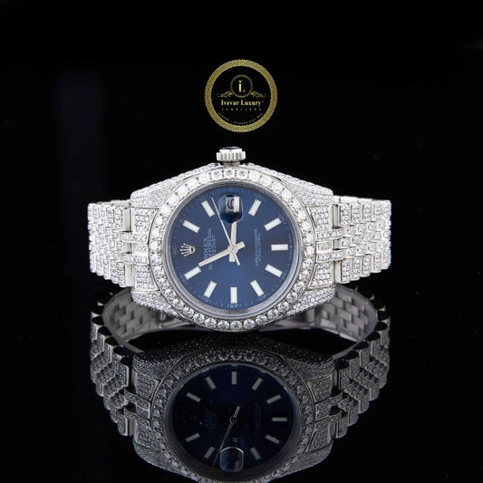 Executive Blue Dial Crystal Encrusted Timepiece And Skeleton Stainless Steel Watch By Ivevar