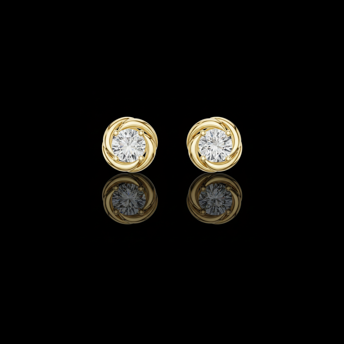 Swirl Border Round Cut Lab Grown Diamond Architectural Stud Earrings