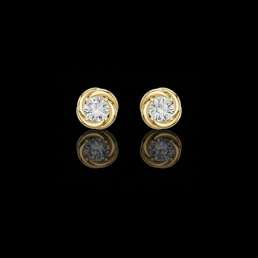 Swirl Border Round Cut Lab Grown Diamond Architectural Stud Earrings