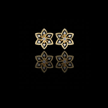 Lotus Lab Diamond Round Center Floral Stud Earrings with Round Side Stones