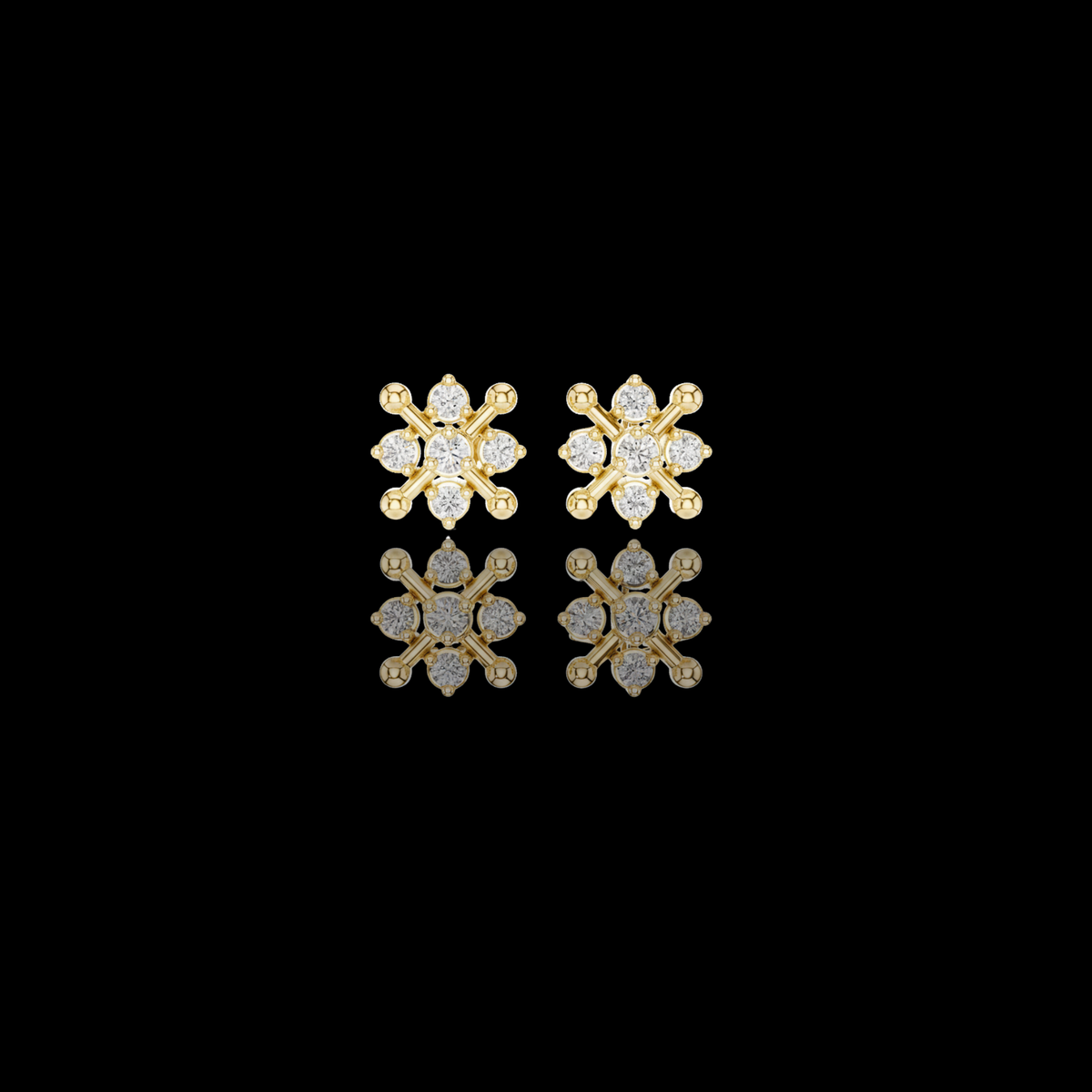 Orbital Nova Round Moissanite Diamond Cluster Stud Earrings with Starburst Geometry