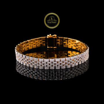 Luxury Lab Grown Diamond Cuban Link Bracelet in Two Tone Gold Iced Pave Diamond Men’s Bracelet