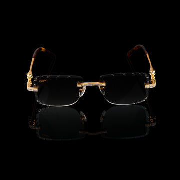 Custom Diamond Rimless Sunglasses with Gold Detailing By Ivevar