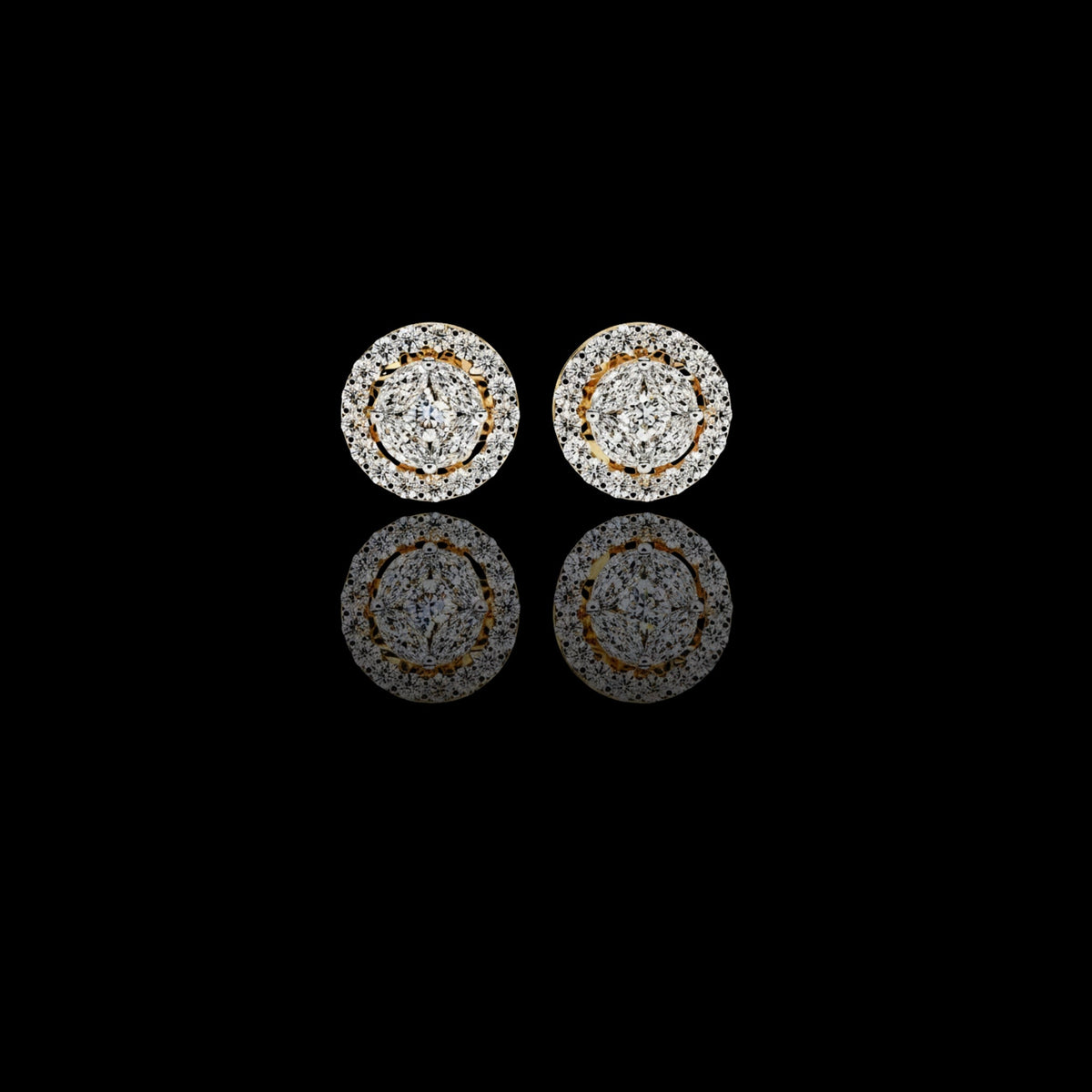 Halo Marquise Moissanite Diamond Round Cluster Stud Earrings with Pavé Circle Design