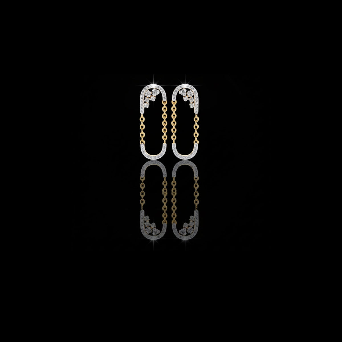 Luxury Lab Grown Diamond Chain Loop Earrings with Dazzling Pave and Cluster Sparkle Accents
