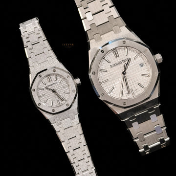 Ivevar Frosted Royal Duo Luxury Watch Collection His & Hers Ice-Finish Integrated Bracelet Timepieces with Timeless Prestige