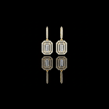 Art Deco Octagonal Double Halo Emerald Cut Moissanite Diamond Huggie Drop Earrings