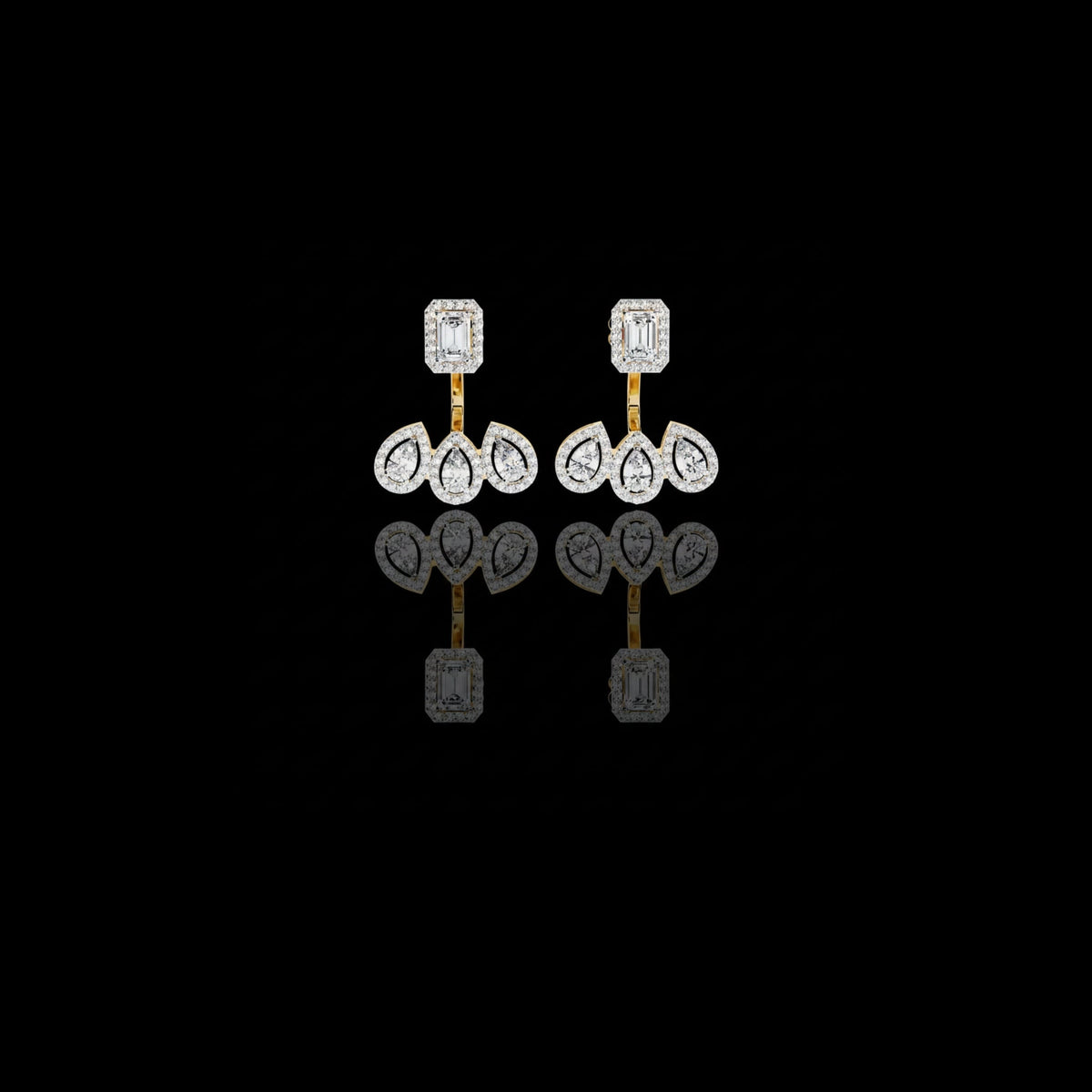 Emerald and Pear Cut Lab Diamond Halo Drop Earrings in Gold And Silver For Mother's Special