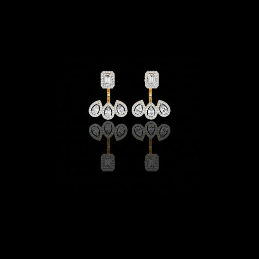 Emerald and Pear Cut Lab Diamond Halo Drop Earrings in Gold And Silver For Mother's Special