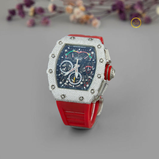 Luxury Moissanite Diamond Watch - Sporty Red Rubber Strap by Ivevar