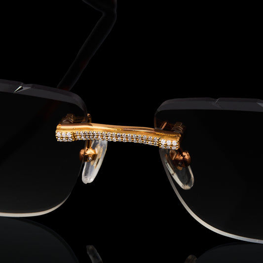 Custom Diamond Rimless Sunglasses with Gold Detailing By Ivevar