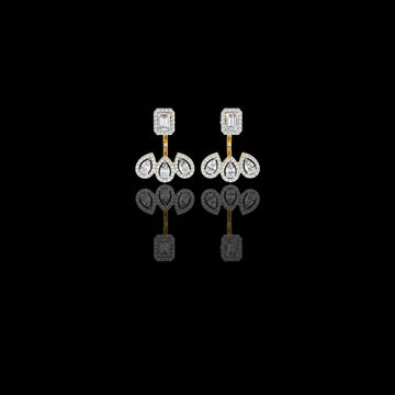 Emerald and Pear Cut Moissanite Diamond Halo Drop Earrings in Gold And Silver For Mother's Special