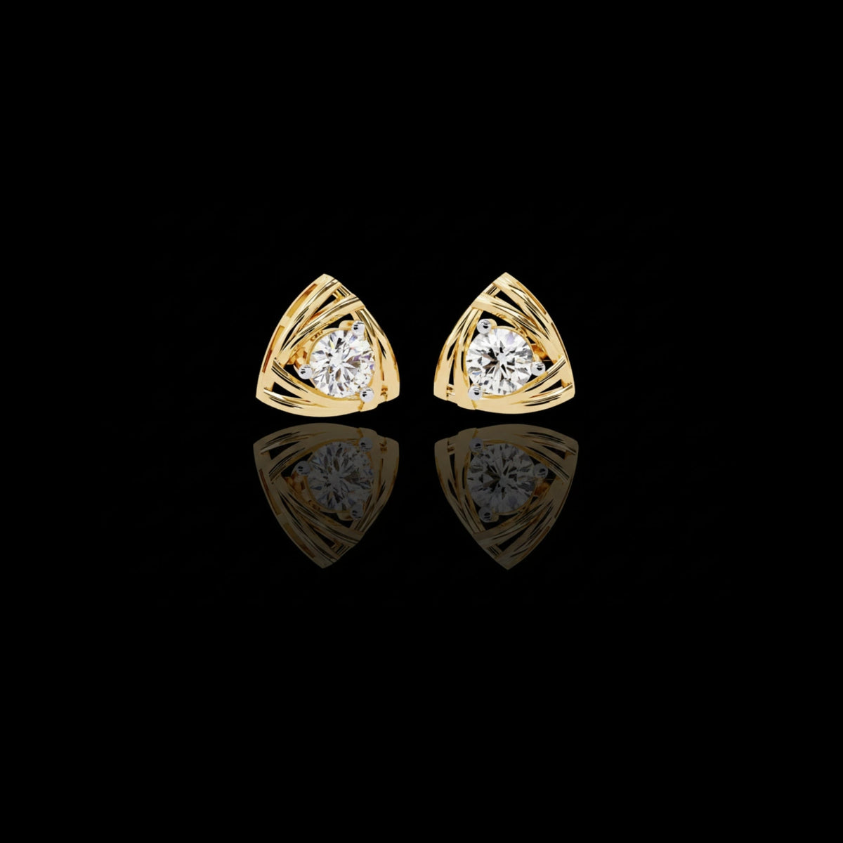 Artistic Triangle Lab Grown Diamond Studs with Intricate Cutout Swirl Detailing