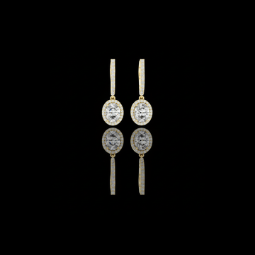 Oval Cut Lab Grown Diamond Halo Dangle Huggie Hoop Earrings Rose Gold
