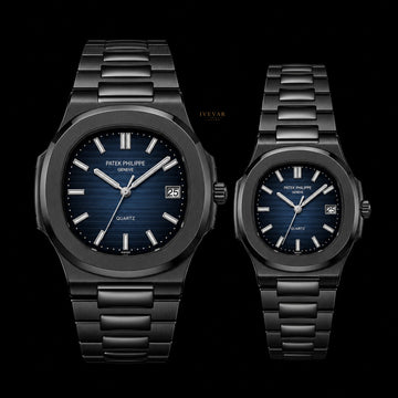 Ivevar Midnight Ocean Luxury His & Hers Watch Collection Black Steel Nautical Blue Dial Edition with Timeless