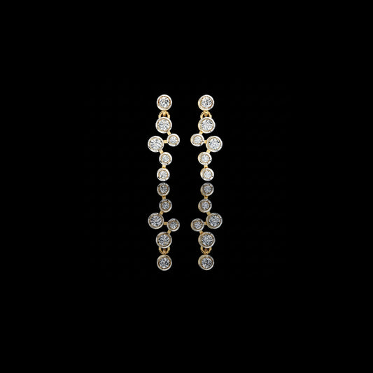 Sophisticated Multi Round Bezel Moissanite Diamond Drop Earrings in Gleaming Gold Finish