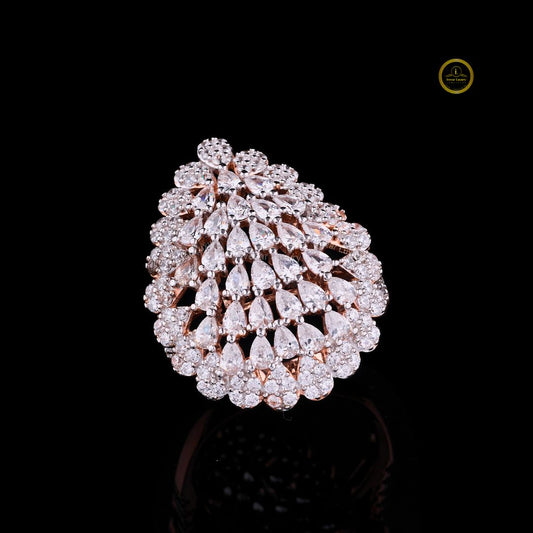 Pear Cut Moissanite Diamond Cluster Cocktail Ring with Round Diamond Halo - View 2